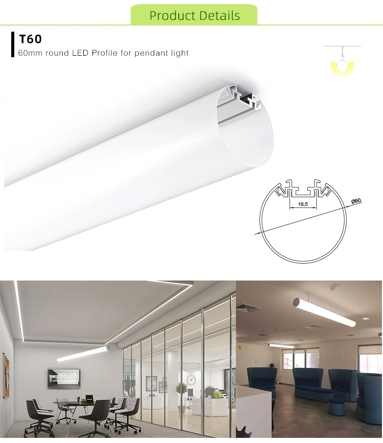 Aluminum Profile for Ceiling Pendant Light 60mm Round LED Strip Housing