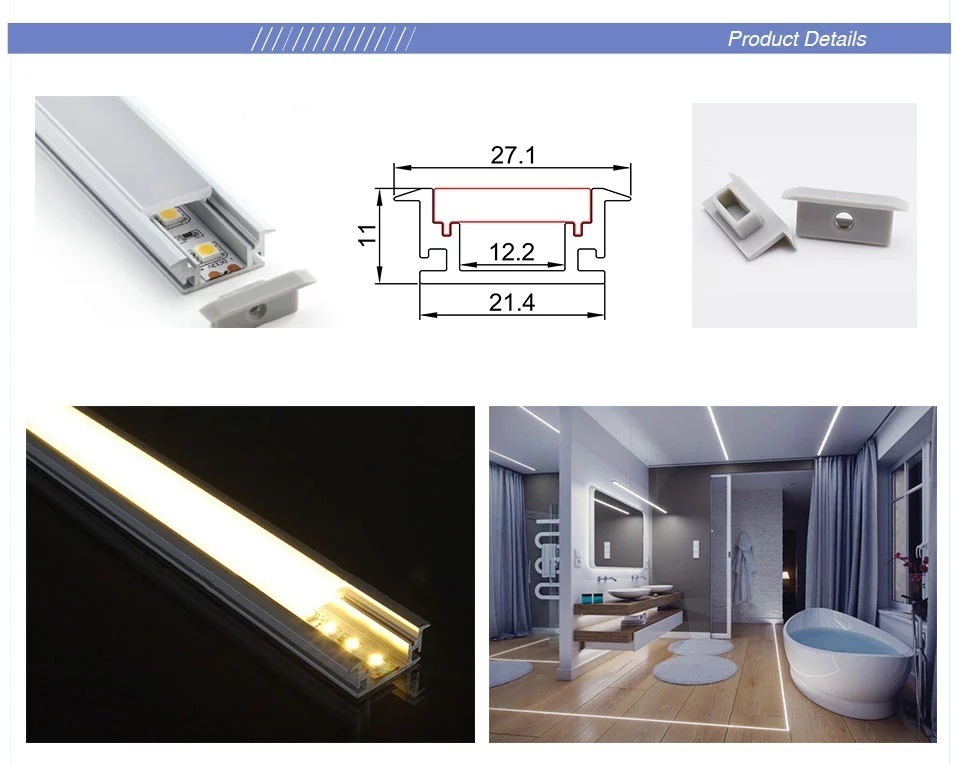Waterproof Floor Aluminium Profile LED Channel for 12mm Strip 5050/3528/2835 Strip