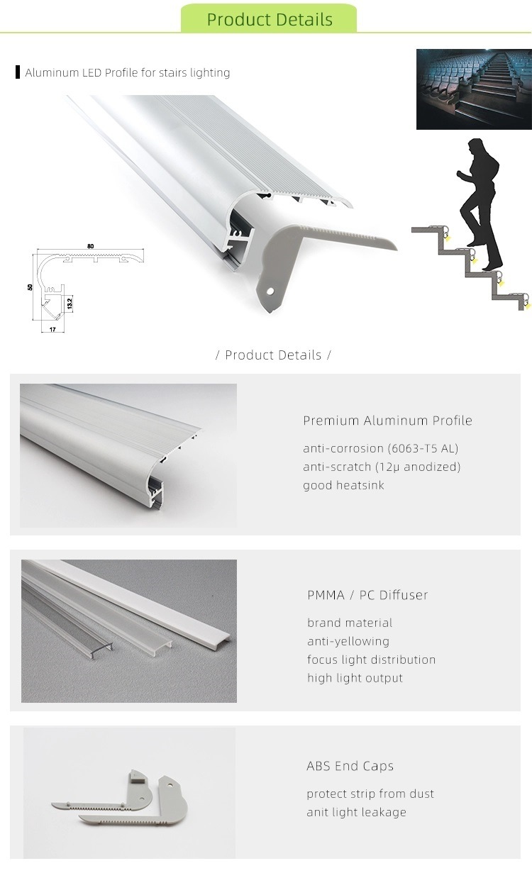 Cinema Theatre Step Lights Aluminum LED Profile for Stairs