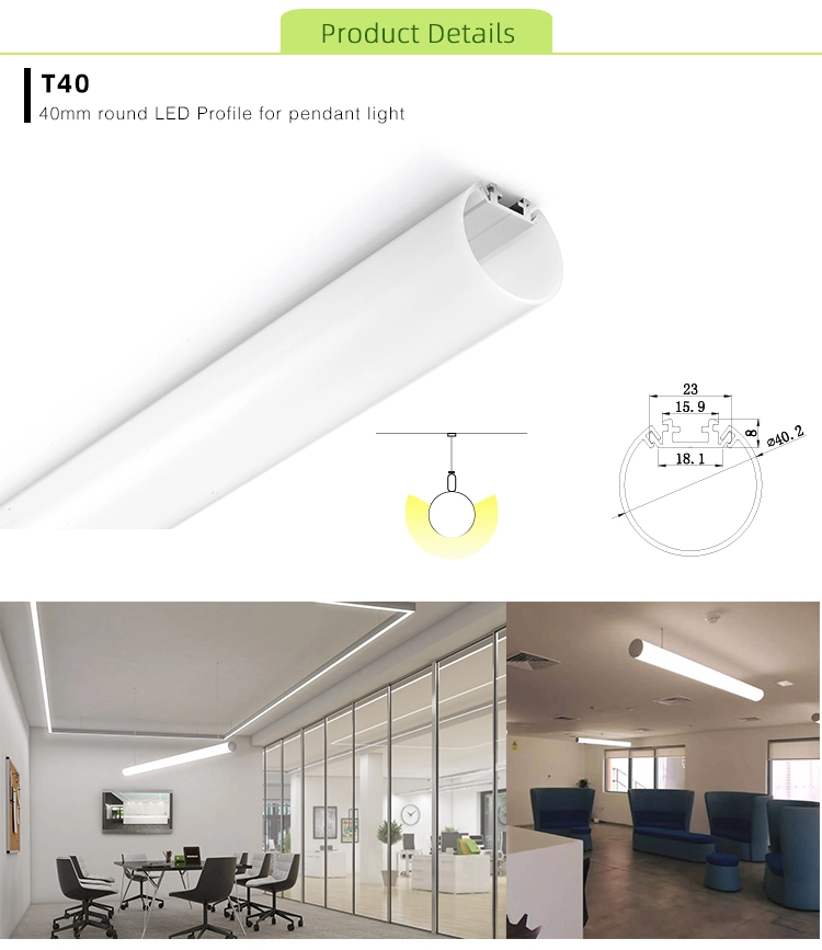 40mm Diameter Pendant Aluminium Extrusion Aluminum LED Profile Round LED Profile for LED Tube